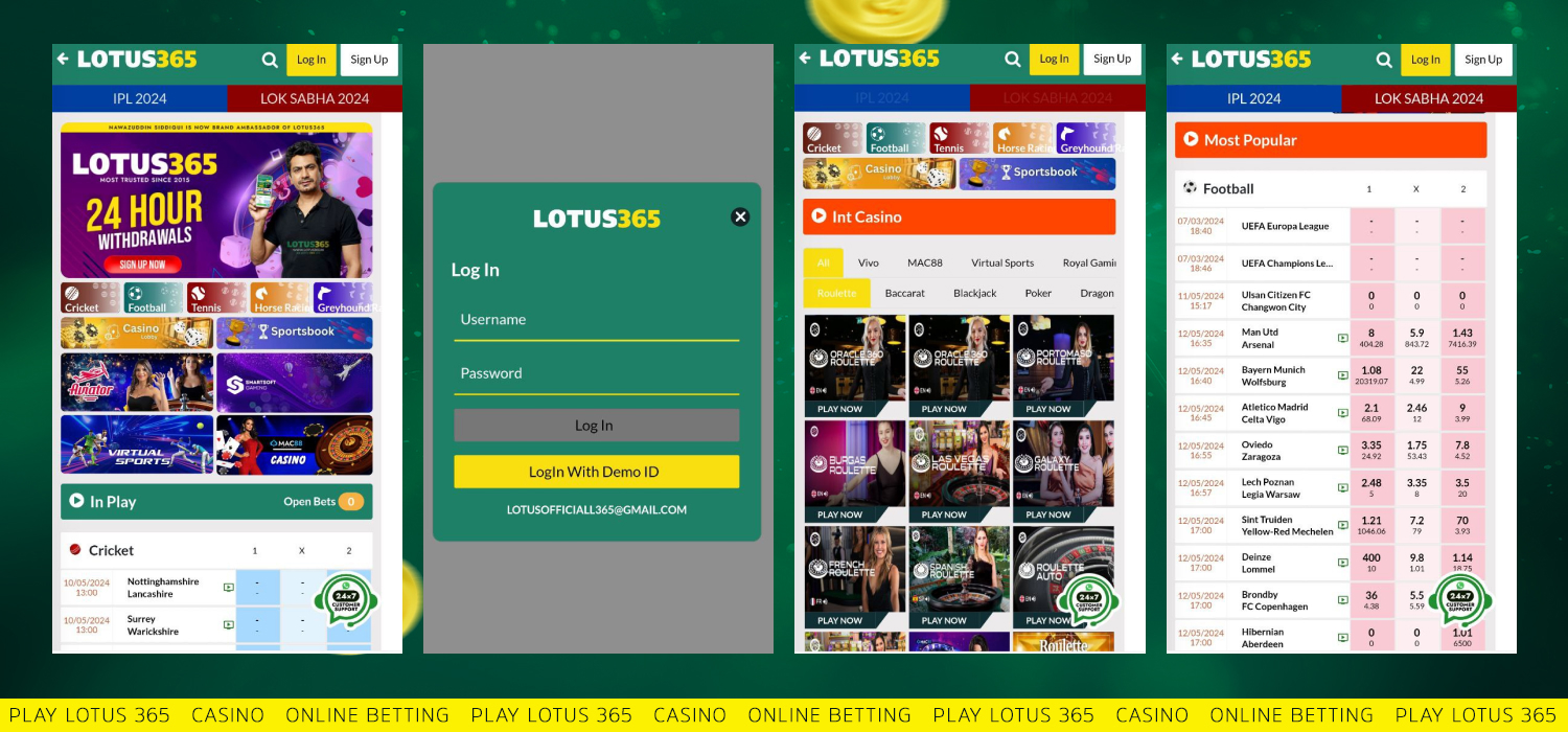 Lotus365 India gambling platform screenshots